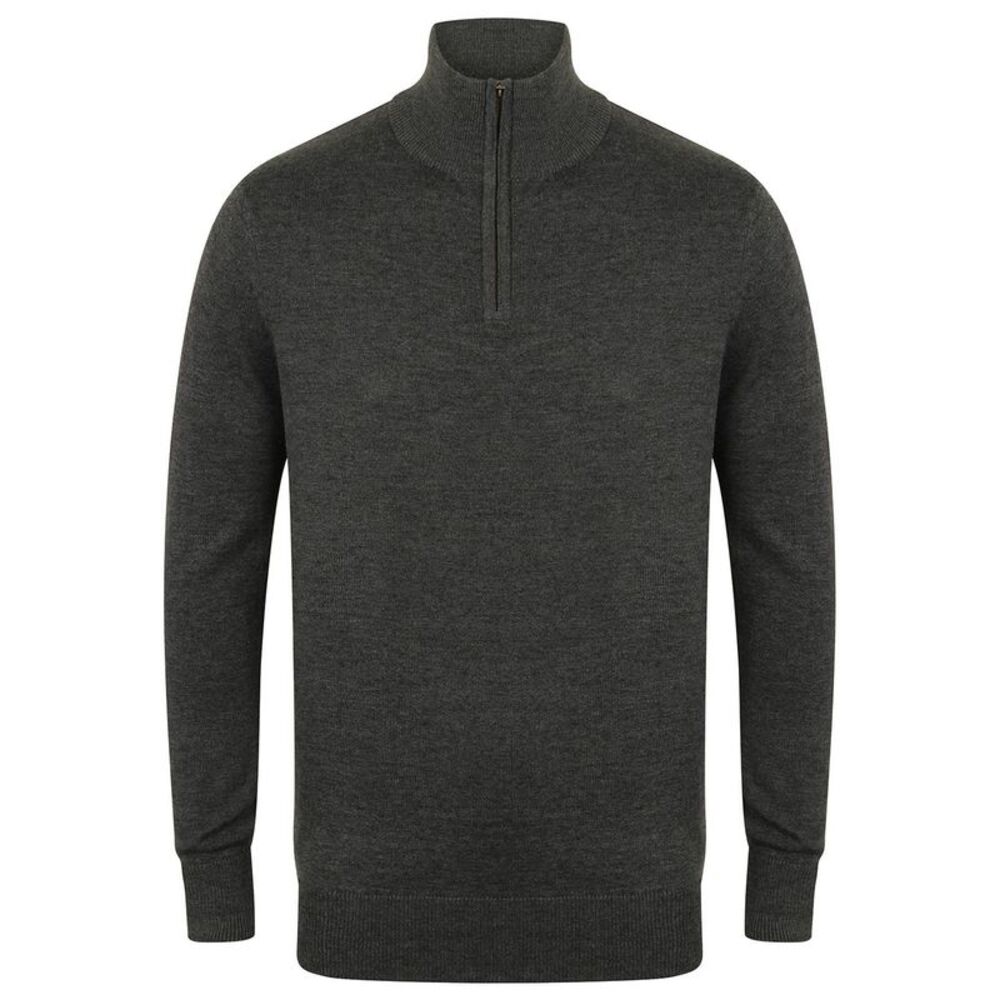 Henbury Mens Zip Neck Sweatshirt / Grey Marl